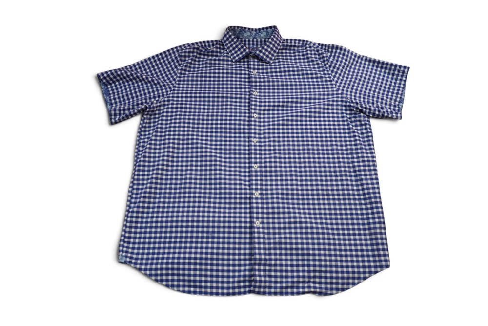 Robert Graham Shirt Mens 3XLT Blue Check Short Sleeve Button Up Big & Tall